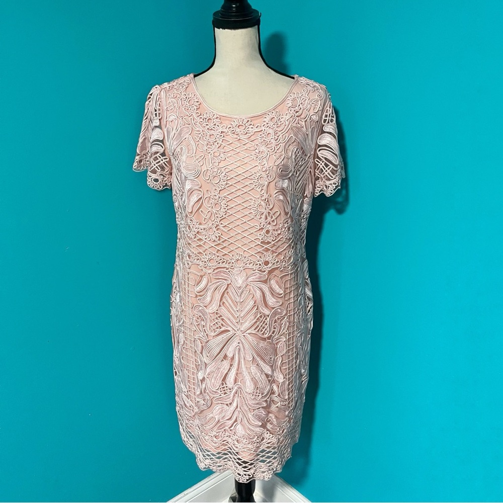 Cartise 8 Light Pink Lace Short Sleeve Formal Dress